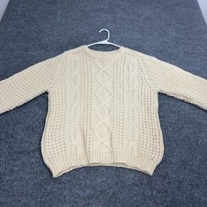 Vintage Gaeltarra Sweater Mens M Cream 100% Wool Cable Knit Aran Fisherman Style